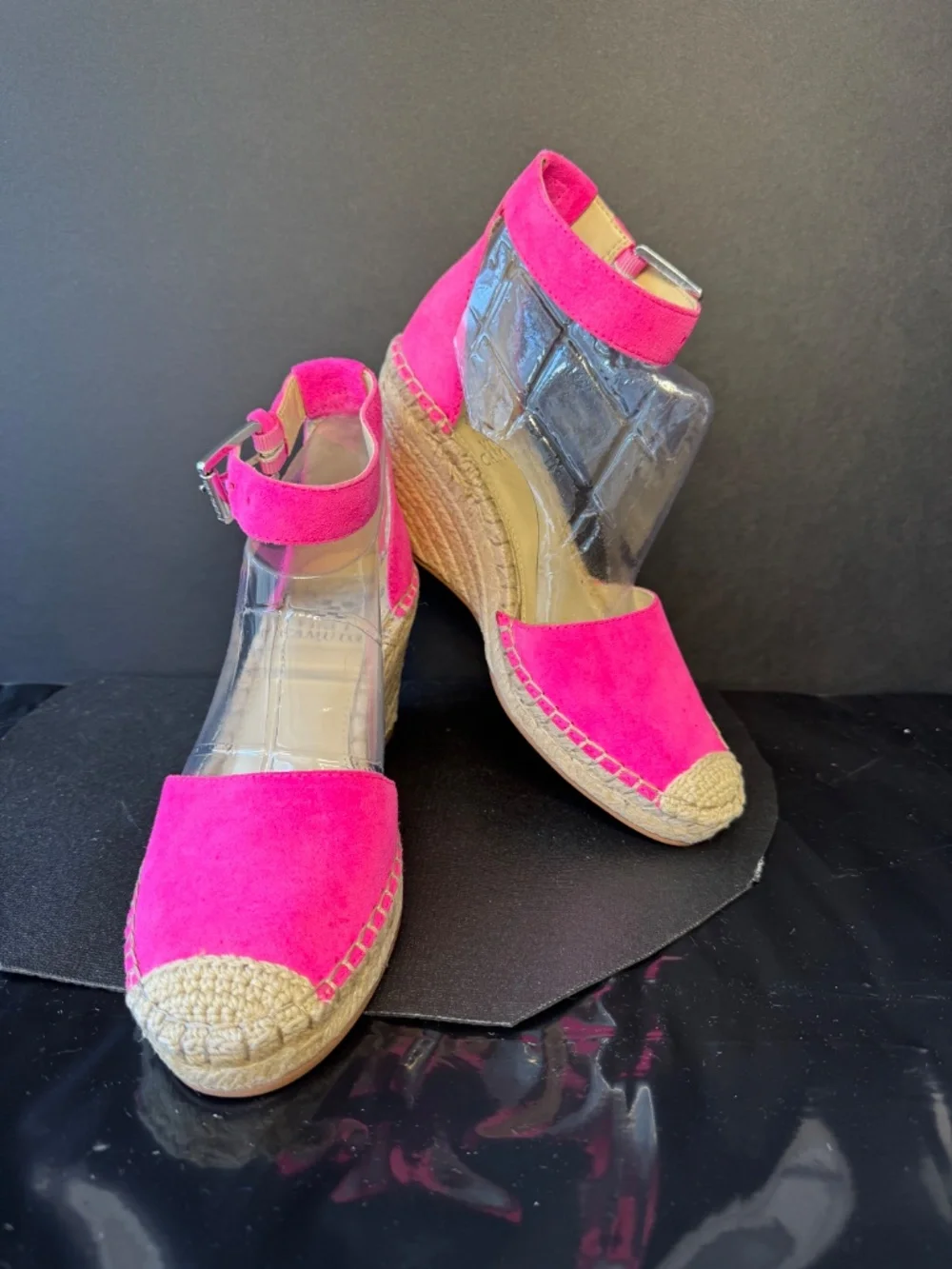 Vince Camuto Pink Suede Espadrille Wedge Sandals Ankle Strap Size 6.5
